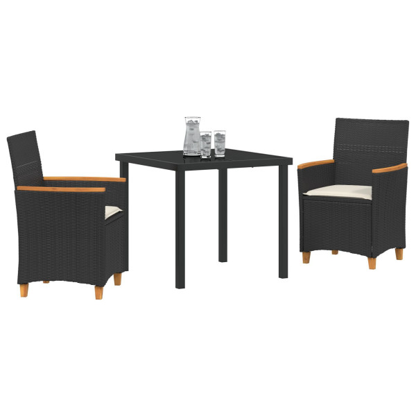 Set de Comedor para Jardín de 3 Piezas con Cojines Poliratán Negro M 3