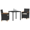 Set de Comedor para Jardín de 3 Piezas con Cojines Poliratán Negro 3