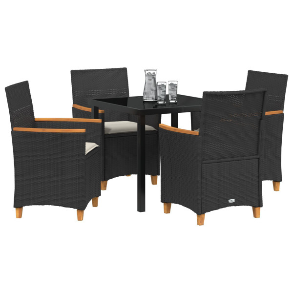 Set de Comedor de Jardín de 5 Piezas con Cojines Negro Poliratán M 3