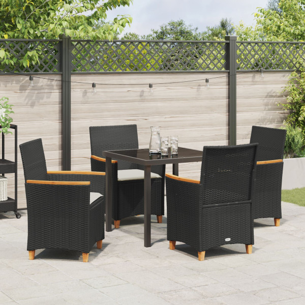 Set de Comedor de Jardín de 5 Piezas con Cojines Negro Poliratán M 4