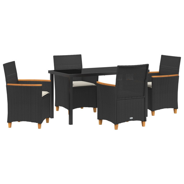 Conjunto de Comedor de Jardín de 5 Piezas con Cojines Negro Poliratán M 2