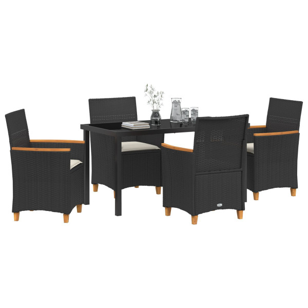Conjunto de Comedor de Jardín de 5 Piezas con Cojines Negro Poliratán M 3