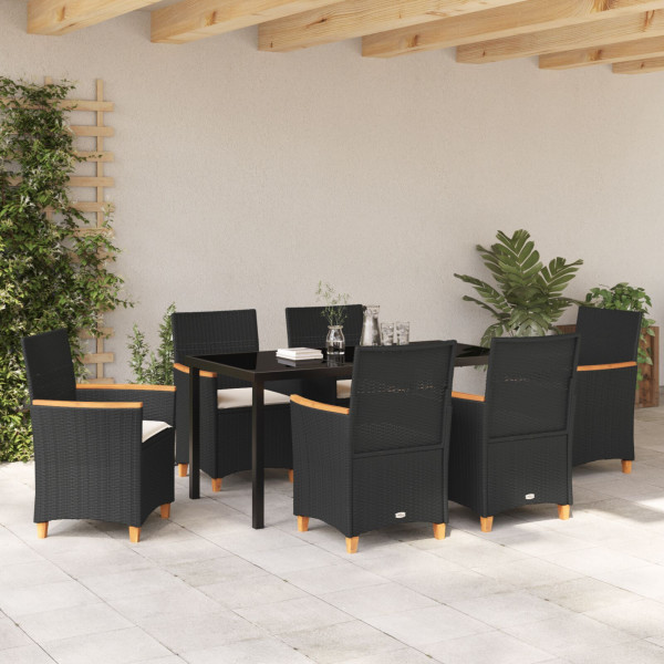 Conjunto de Jantar de Jardim com 7 Peças e Almofadas - Preto - Polyrattan M 4