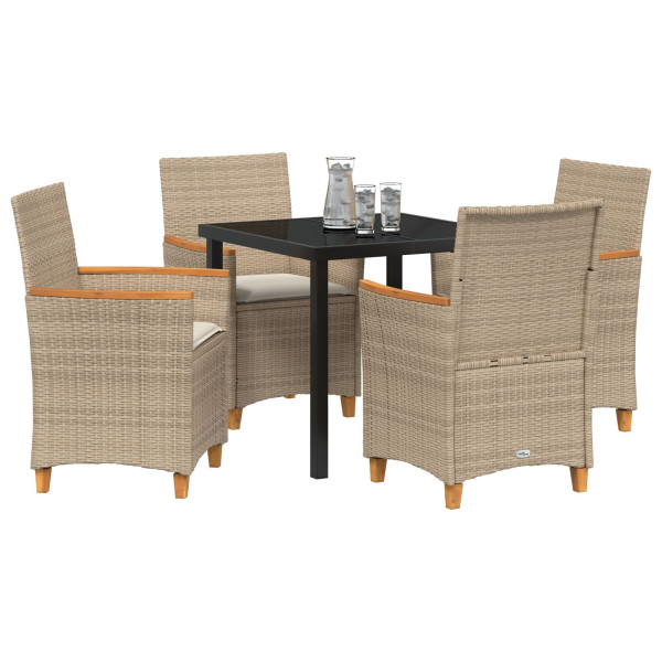 Set de Comedor de Jardín de 5 Piezas con Cojines Beige Ratán Poliéster M 3