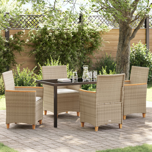 Conjunto de Comedor de Jardín de 5 Piezas con Cojines Beige Poliratán D