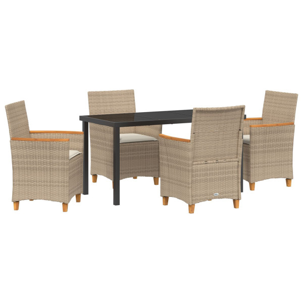 Conjunto de Comedor de Jardín de 5 Piezas con Cojines Beige Poliratán M 2