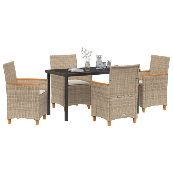 Conjunto de Comedor de Jardín de 5 Piezas con Cojines Beige Poliratán M 3