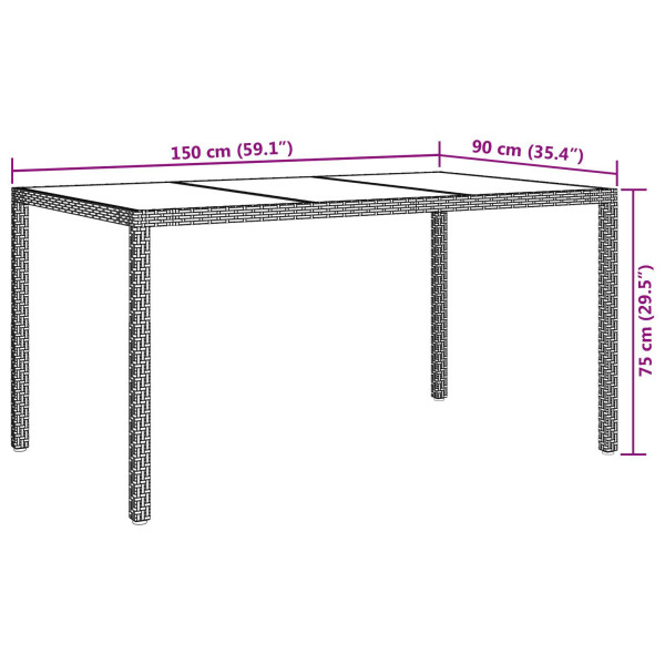 Mesa de Comedor de Jardín Negra 150x90x75 cm Poliratán M 5