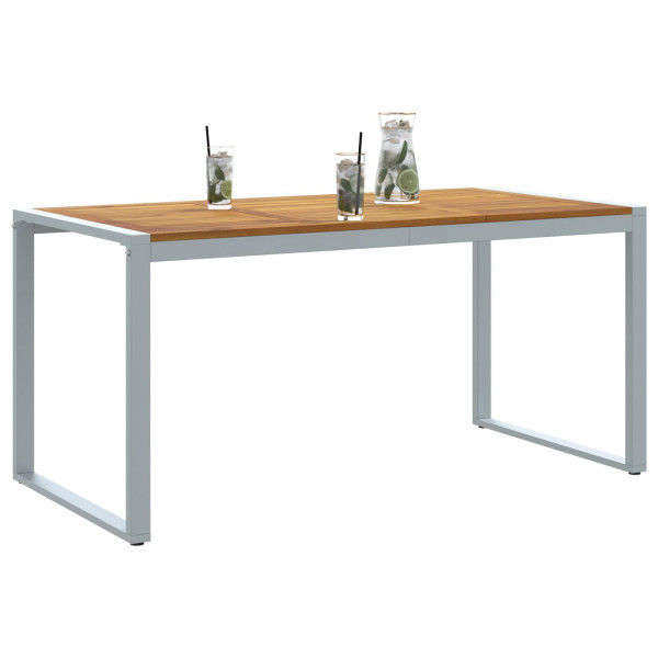 Mesa de Comedor Exterior  Gris 160x80x75 cm Acero y Madera Maciza de Acacia M 3