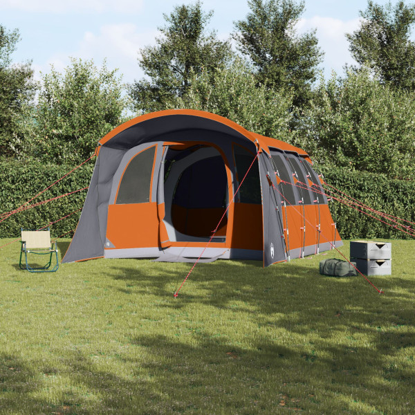 Carpa Familiar  con Ventanas Túnel Gris y Naranja para 8 Personas Impermeable D