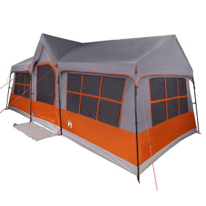 Tienda de Camping con Ventanas Gris y Naranja para 12 Personas Impermeable H