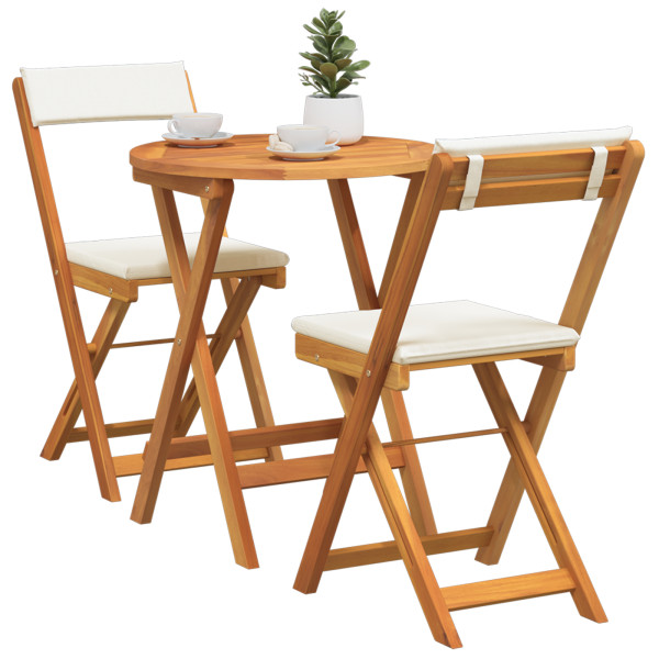 Set de Bistro Plegable de 3 Piezas con Cojines de Madera Maciza de Acacia M 3