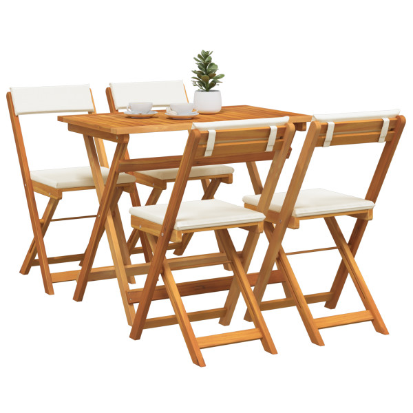 Juego de Bistro Plegable de 5 Piezas con Cojines de Madera Sólida de Acacia D