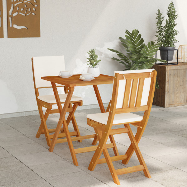 Juego de Bistro Plegable de 3 Piezas con Cojines de Madera Sólida de Acacia M 5