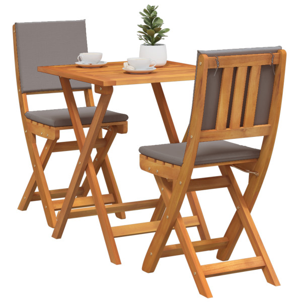 Set Bistro Plegable de 3 Piezas con Cojines. Madera Maciza de Acacia M 3