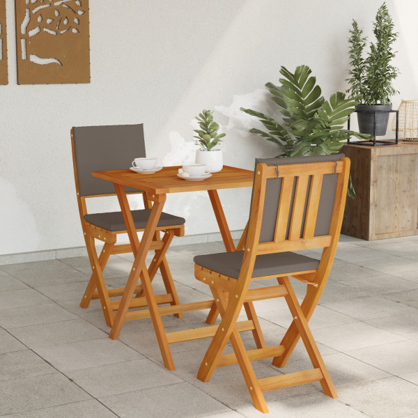 Set Bistro Plegable de 3 Piezas con Cojines. Madera Maciza de Acacia M 5
