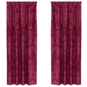 Cortinas de Veludo 2 Peças com Ilhós Vermelho Vinho 245x140 cm H