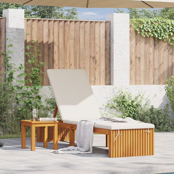 Tumbona con cojín 200x55x30 cm de madera maciza de acacia D