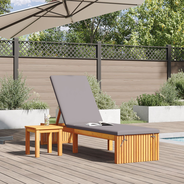 Tumbona con cojín 200x55x30 cm de madera maciza de acacia M 3