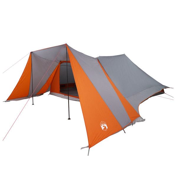 Tienda Familiar con Porche Extendido Gris y Naranja para 12 Personas Impermeable M 3