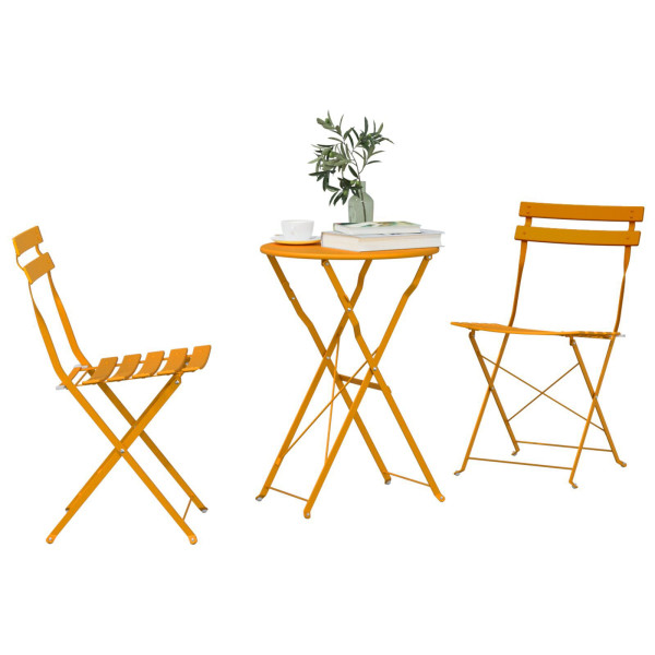 Conjunto de Bistro Plegable de 3 Piezas  Amarillo Mostaza Acero M 3