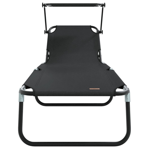 Tumbonas Plegables de 2 Pcs con Sombrilla Negra Tela Oxford 600D M 5