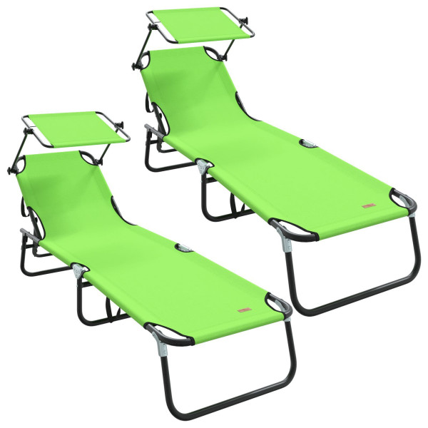 Espreguiçadeiras Dobráveis 2 pcs com Toldo Verde Tecido Oxford 600D M 2