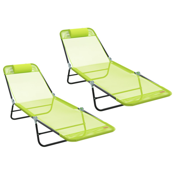 Tumbonas Plegables 2 pcs con Reposacabezas Verde Textileno D