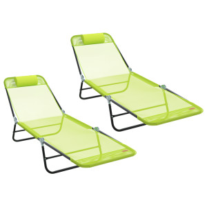 Tumbonas Plegables 2 pcs con Reposacabezas Verde Textileno H
