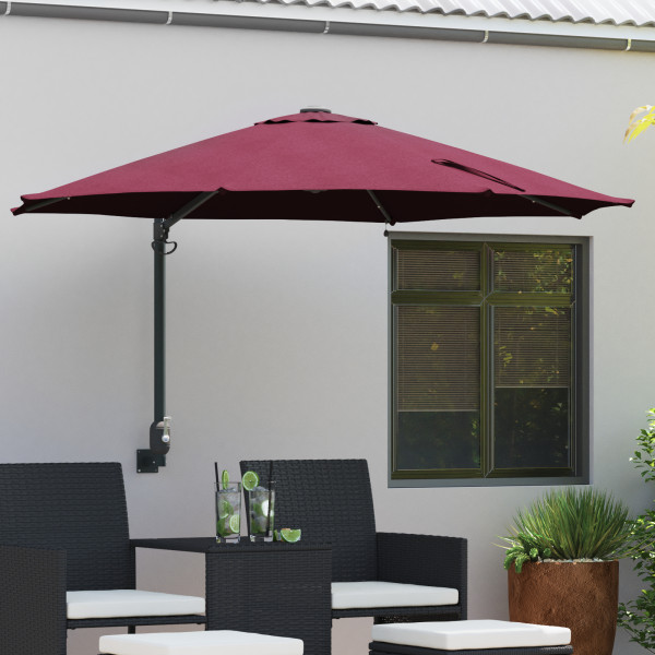 Parasol de Jardín Montado en la Pared con LEDs Rojo Burdeos 248 cm D