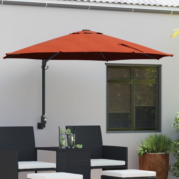 Parasol de jardín montado en la pared con LEDs Terracota 248 cm D