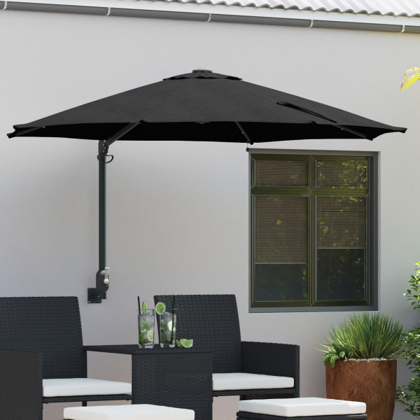Parasol de jardín montado en la pared con LEDs Negro 248 cm D