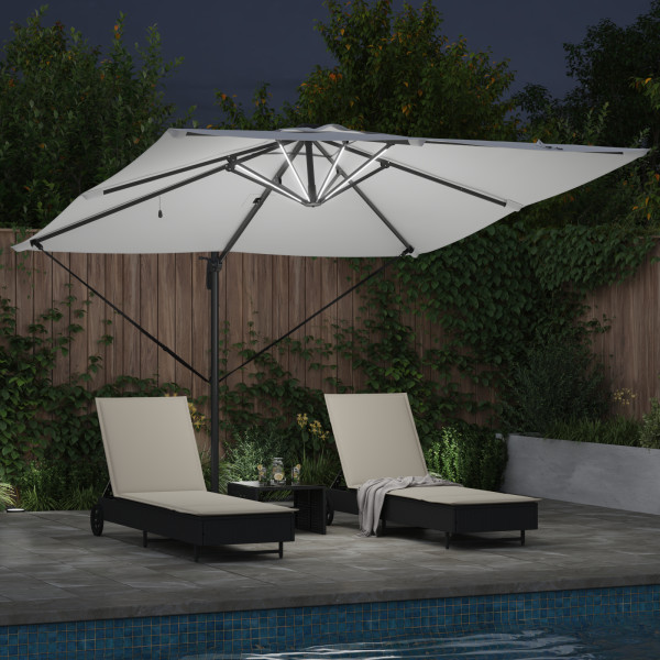 Guarda-sol Cantilever Roma da com LEDs Solares - Areia - 286 x 285 x 270 cm - Alumínio M 5