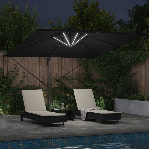 Guarda-Sol Cantilever Roma com LEDs - Preto. 286 x 285 x 270 cm. Alumínio M 5