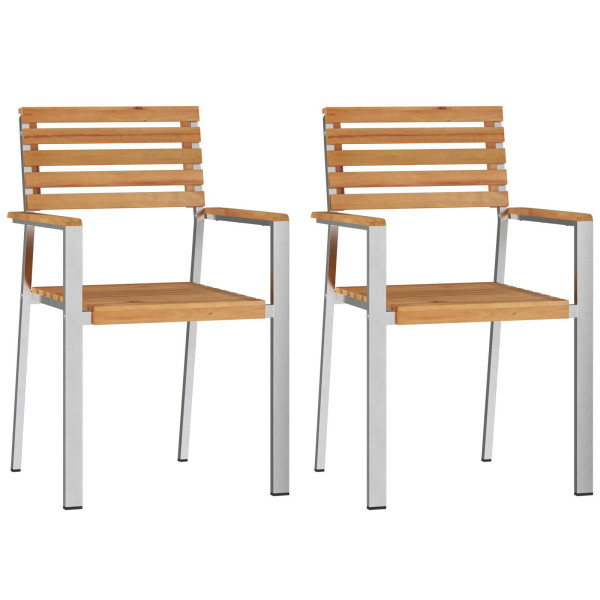 Cadeiras de Jardim Empilháveis 2 pcs Madeira Sólida Teak e Aço Inoxidável M 4