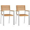 Cadeiras de Jardim Empilháveis 2 pcs Madeira Sólida Teak e Aço Inoxidável 4