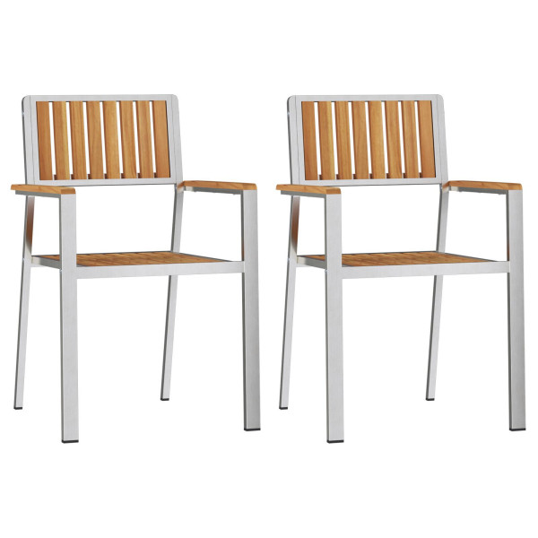 Sillas de jardín apilables 2 pcs de madera maciza de teca y metal M 4