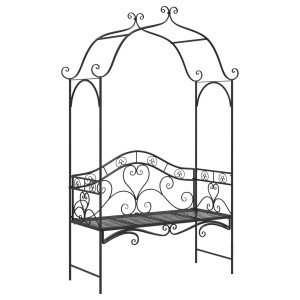 Banco de Exterior Preto Preto Metal Grande Inserções Decorativas H