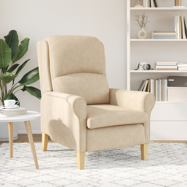 Poltrona Creme Creme Tecido e Madeira Padrão Ergonómica M 4