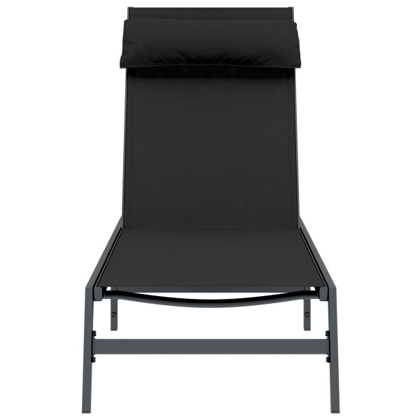 Espreguiçadeira Preto Aço. Textilene Único Braços Ajustáveis M 5