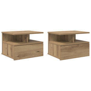 Mesitas de Noche Flotantes 2 pcs Roble Artesanal 40x31x27 cm Madera Elaborada H