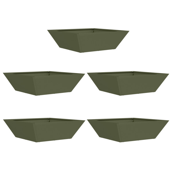 Conjunto de 5 Cachepots de Jardim Verde-Azeitona da . medindo 50x50x15 cm de aço. M 2