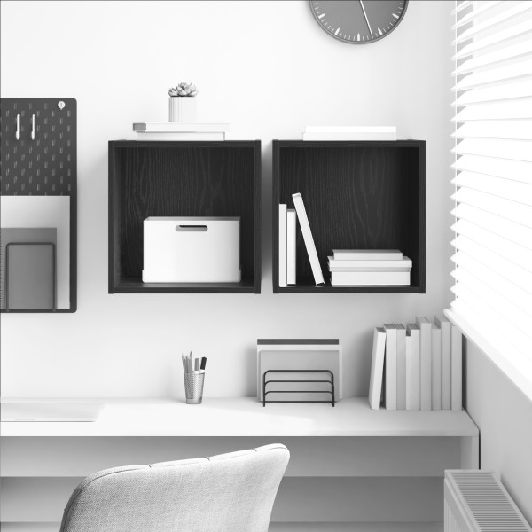 Armarios de Pared 2 pcs Roble Negro 37x37x37 cm Madera Elaborada D