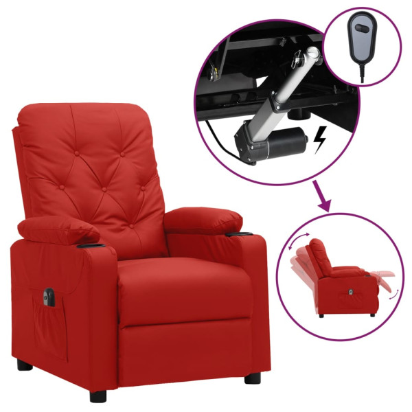 Sillón reclinable eléctrico de cuero sintético rojo tinto D