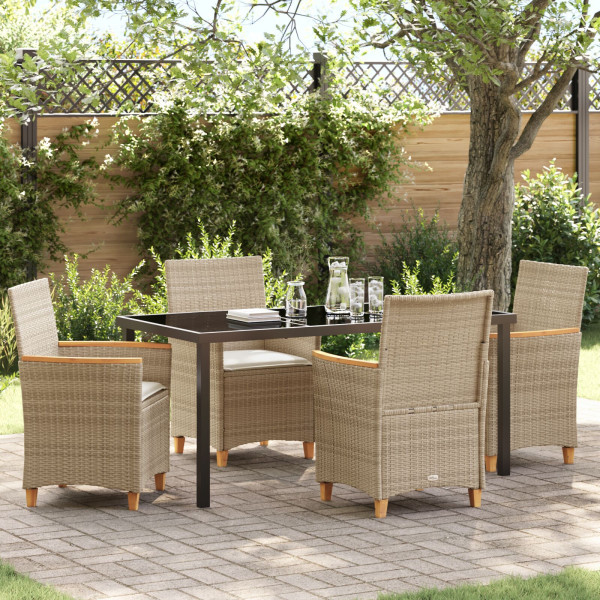 Set de Comedor de Jardín de 5 Piezas con Cojines Beige de Polirratán D