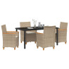 Set de Comedor de Jardín de 5 Piezas con Cojines Beige de Polirratán 3
