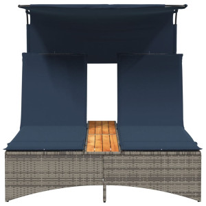 Tumbona doble con dosel y cojines de ratán sintético gris H