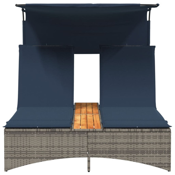 Tumbona doble con dosel y cojines de ratán sintético gris M 2