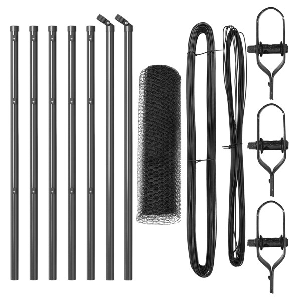 Cerca Hexagonal  Gris 0.6x10 m acero. Postes de Cerca  7 pcs Gris Ø32 mm 100 cm Acero Galvanizado M 2