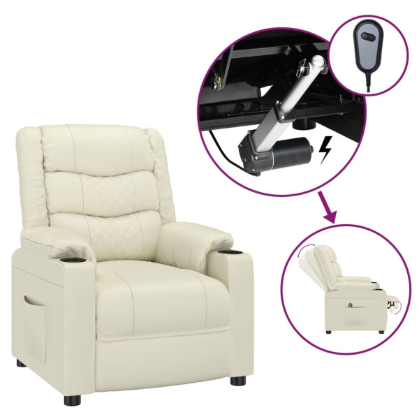 Sillón reclinable eléctrico de cuero sintético crema M 2